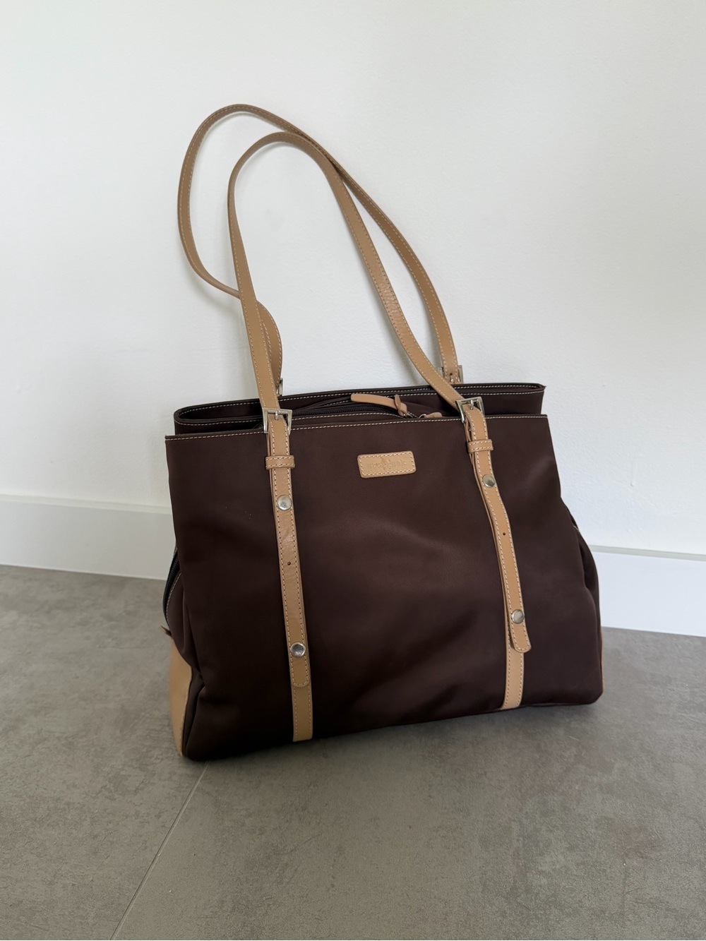 Storksak “Gigi” leather & nylon Diaper Bag in chocolate